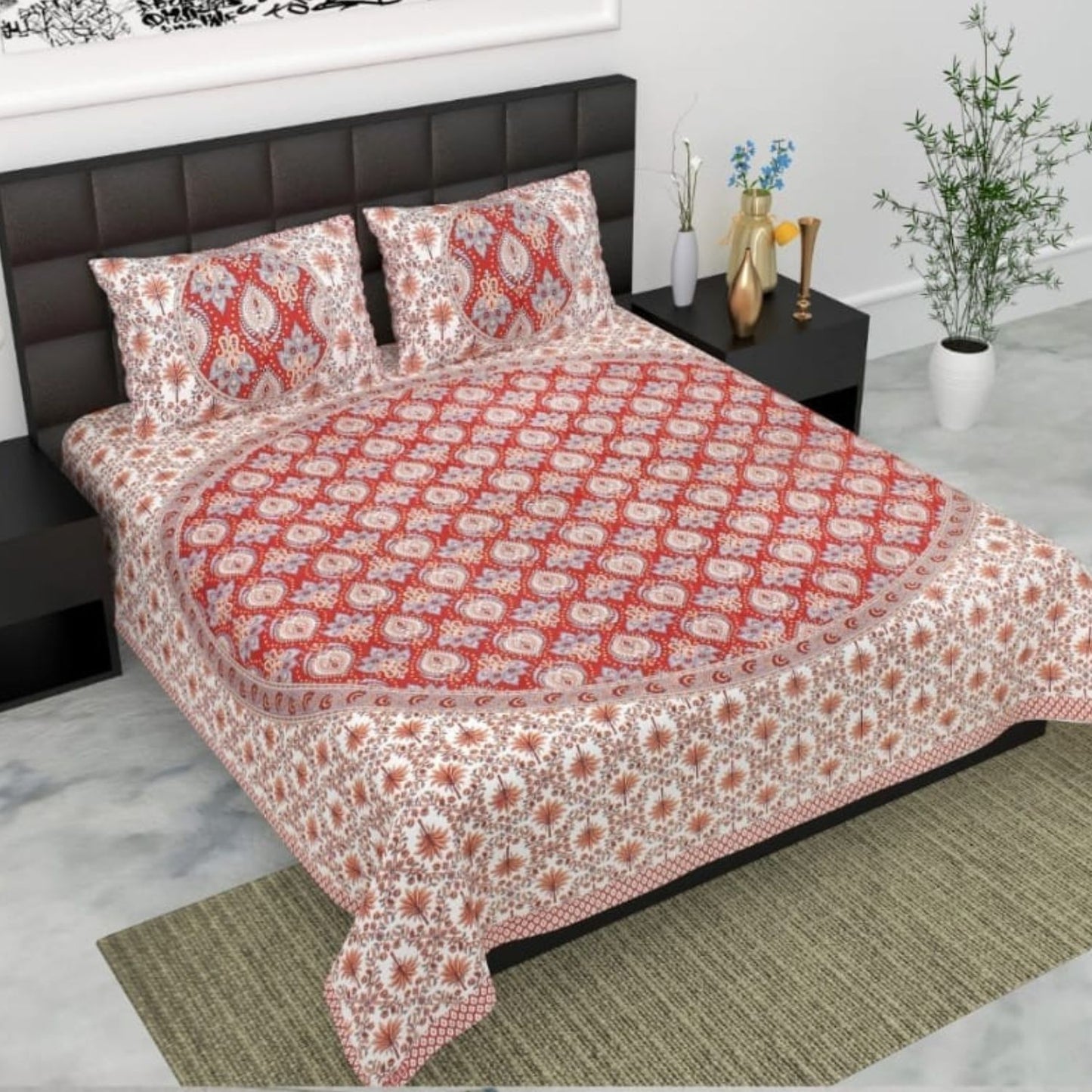 Pure Cotton Bedsheet with Pillow Covers (Red)