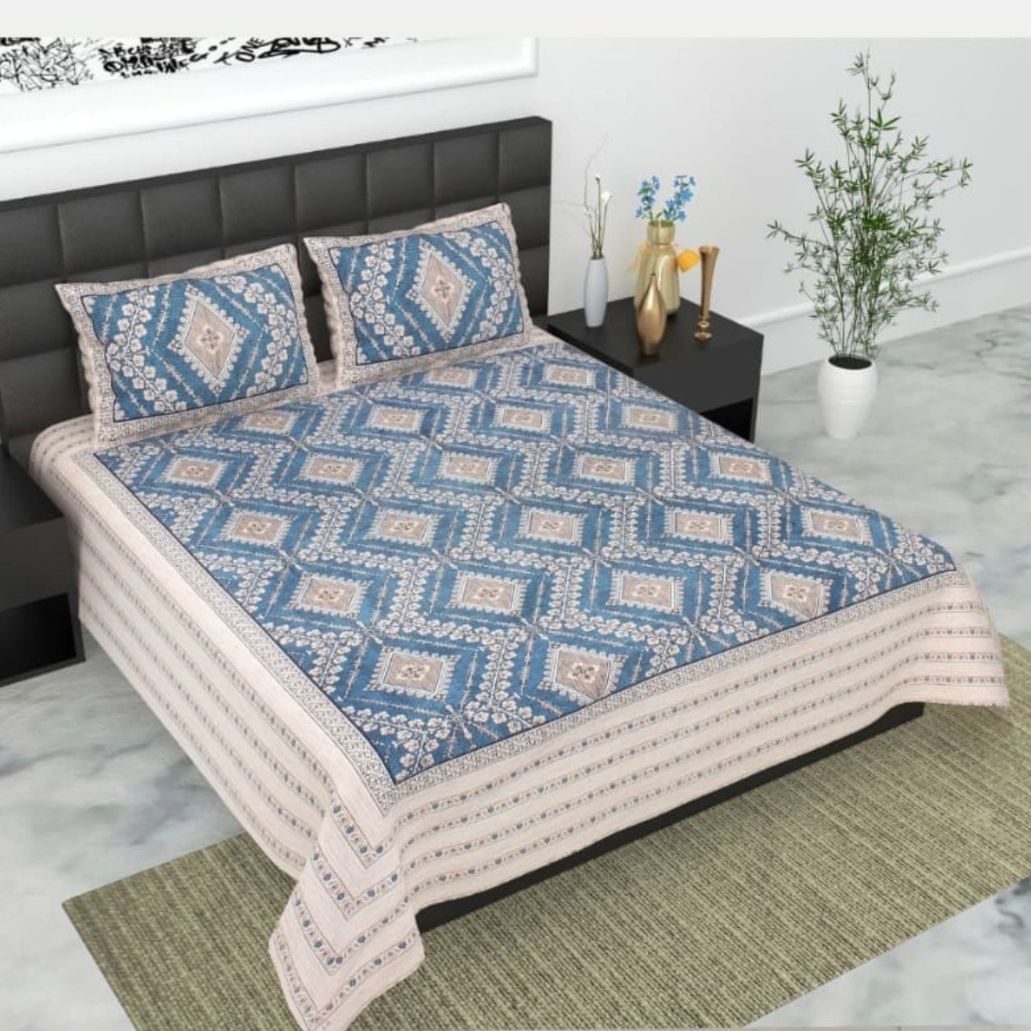 Pure Cotton Bedsheet with Pillow Covers (Multicolor)