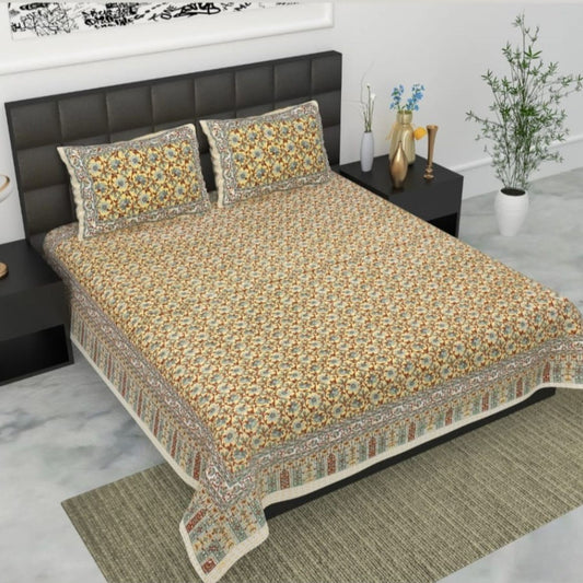 Pure Cotton Bedsheet with Pillow Covers (Cream)