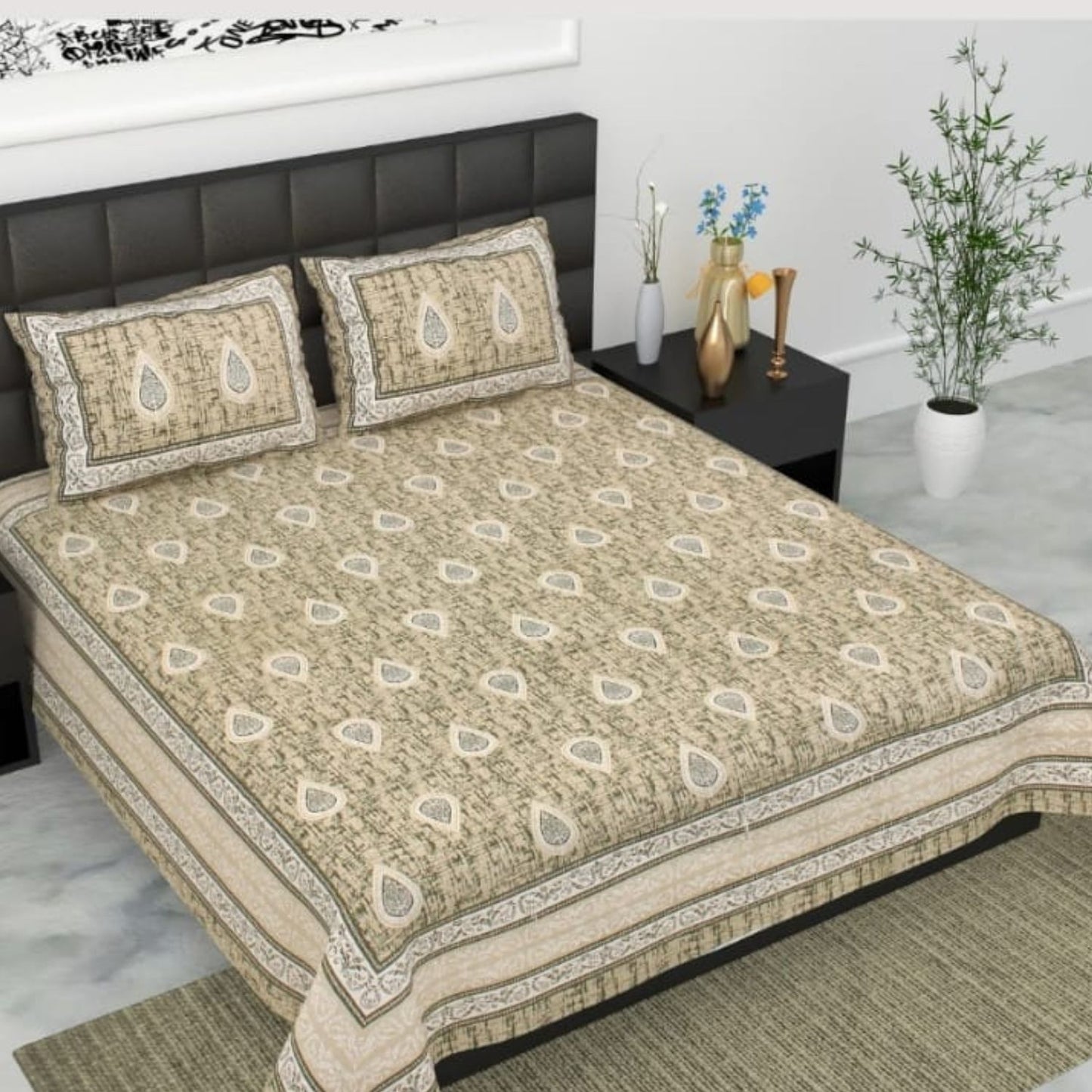 Pure Cotton Bedsheet with Pillow Covers (Multicolor)